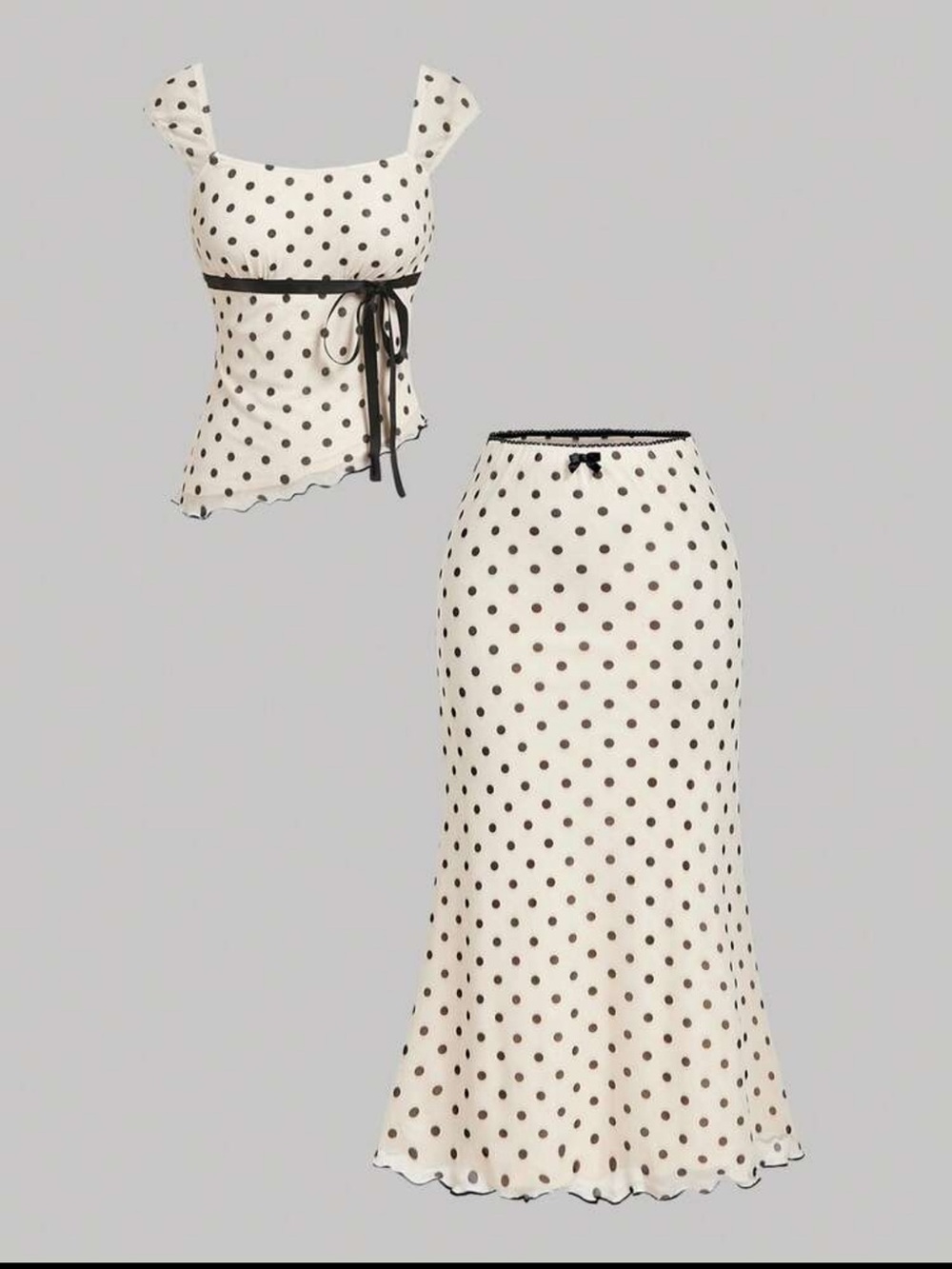 Polka Dot Cream Midi Skirt and top set - Classic Women's set